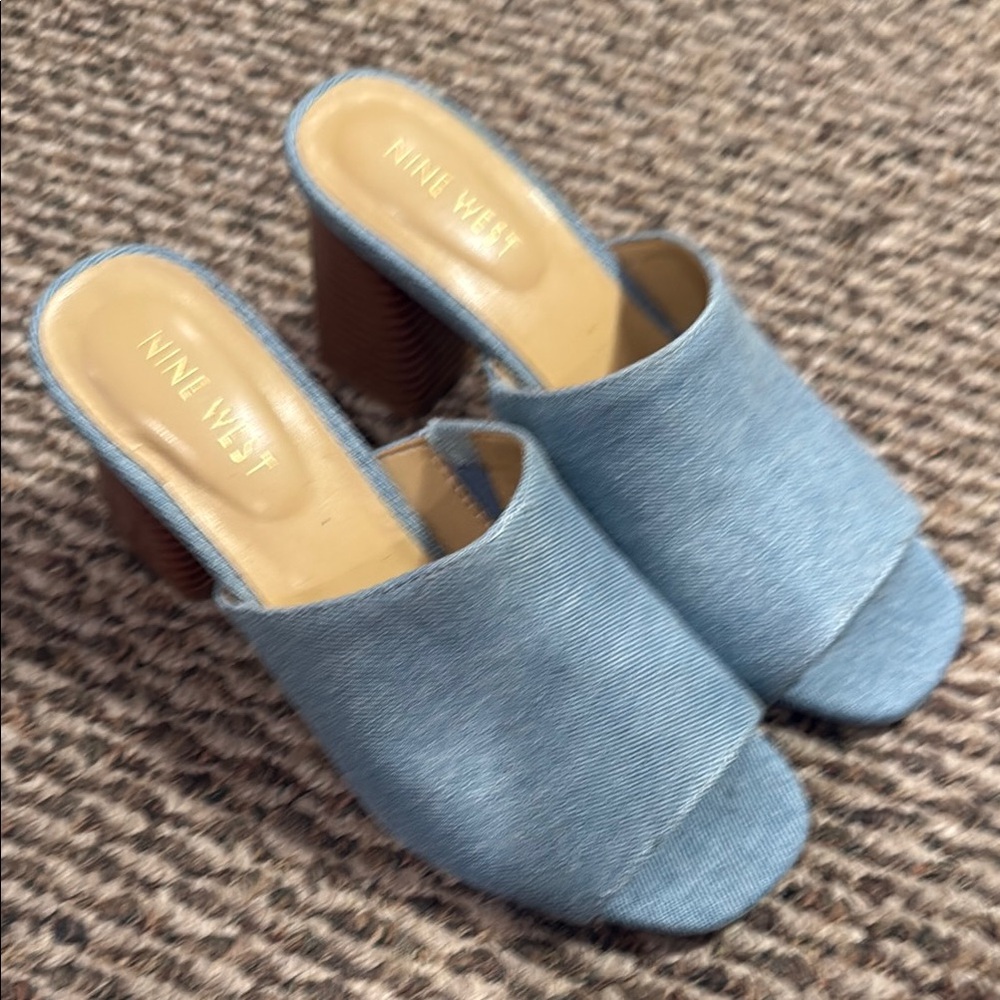 Nine West Blue Mules with Block Heel